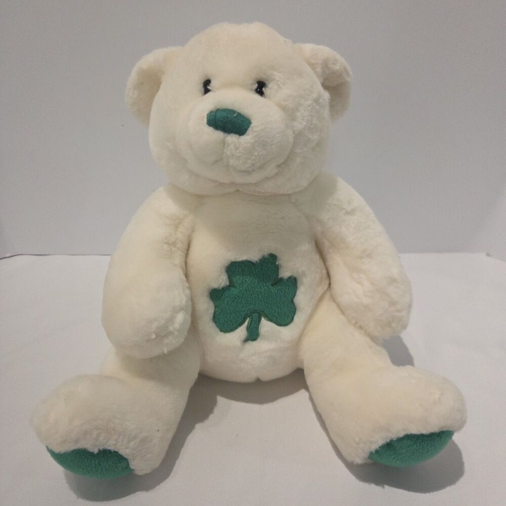 Build A Bear White Teddy O Shamrock Bear Clover Irish St Patrick’s 14"